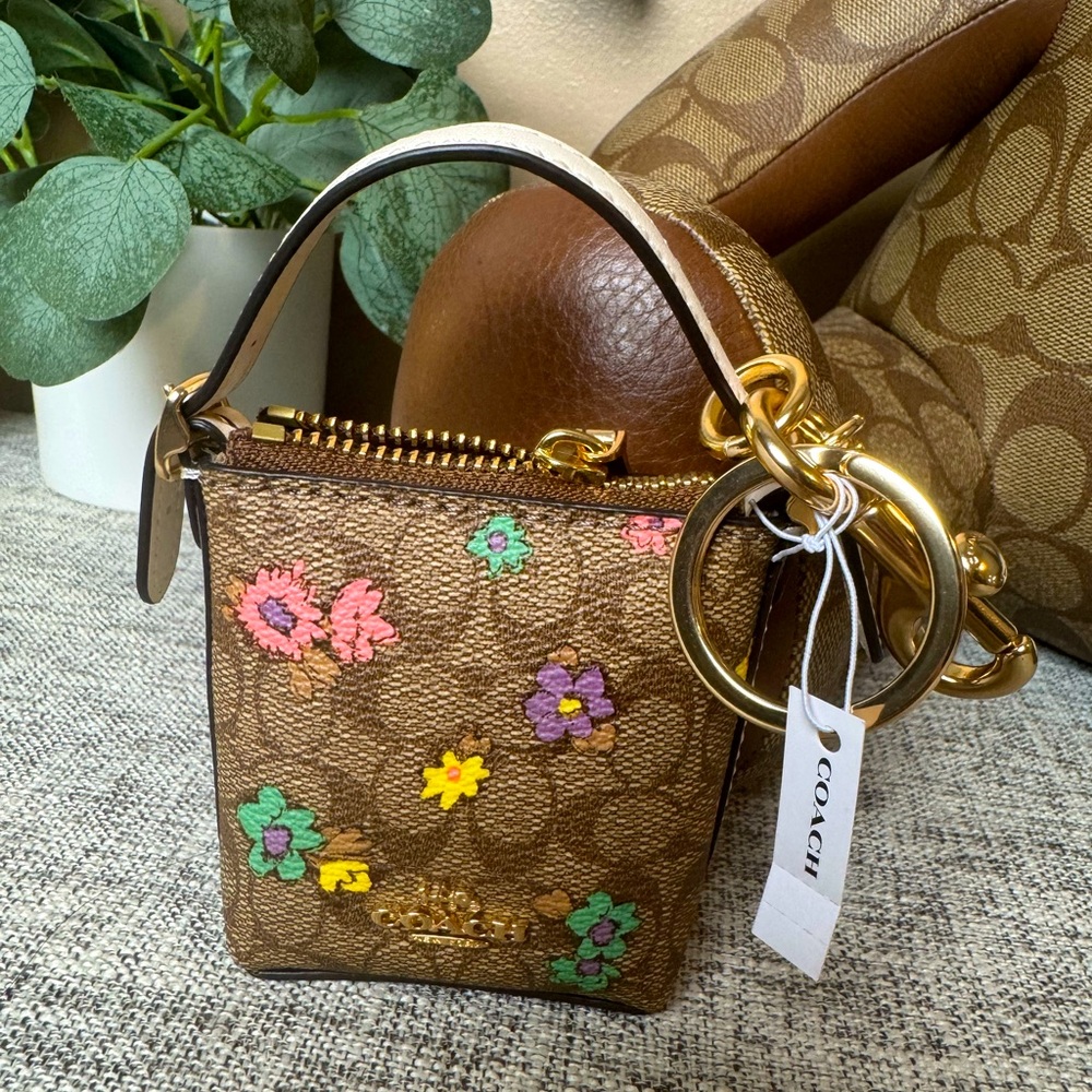 $89 COACH Mini Val duffle keychain Charm in flower canvas print